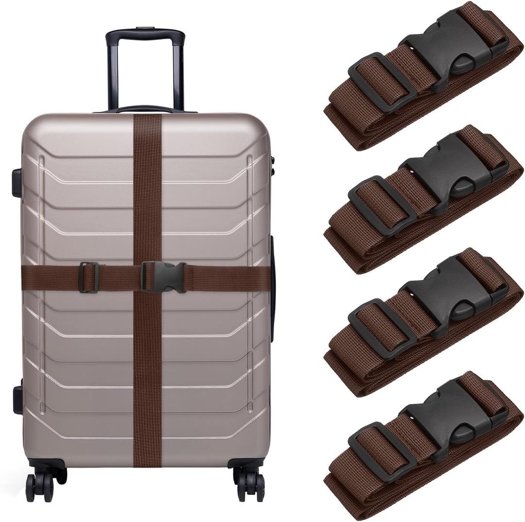 uxcell 4 Pcs Luggage Straps for Suitcases, Adjustable Luggage Connector Strap Buckle Travel Suitcase Bag Strap Belt Luggage Accessories for Travel Suitcase Bag Connect, Dark Brown