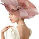 Kgromfy Women's Wide Brim Fascinator Hat Tea Party Headband Large Vintage Church Hat Lady Headwear for Derby Wedding Cocktail