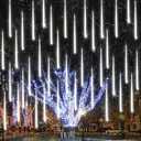 iBaycon 20 Tubes 640 LED Meteor Shower Rain Lights, 15.7 inches Cascading Icicle Lights Waterproof Outdoor, Connectable Falling Raindrop Light with Timer for Holiday Party Christmas Decorations (White)