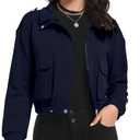 MISS MOLY Womens Cropped Jacket Zip Up Casual Long Sleeve Bomber Coat with Pockets Trendy 2025 Navy S