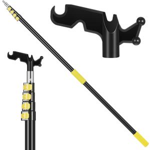 4.3-18 ft Telescopic Extension Pole with Utility Hook, Multi-Purpose Aluminum Pole for Painting, Dusting and New Year Window Cleaning Christmas Lights Installation Without a Ladder(Yellow)