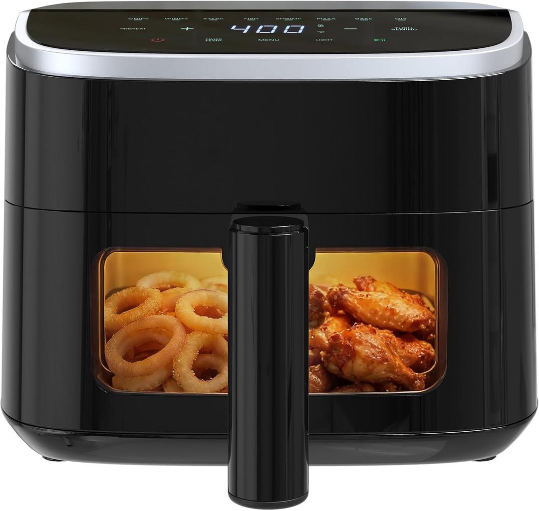 OLIXIS 4QT Air Fryer with Visible Window, 1500W Digital Touchscreen Air Fryer with 8 Presets, Auto Shut Off & Nonstick Dishwasher Safe Basket, 60-Min Timer, Max 400F, Black