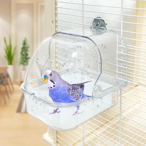 Bird Bath for Cage, Cleaning Pet Supplies Cockatiel Bird Bathtub with Hanging Hooks for Little Bird Parrots Spacious Parakeets Portable Shower for Most Birdcage (transparent)