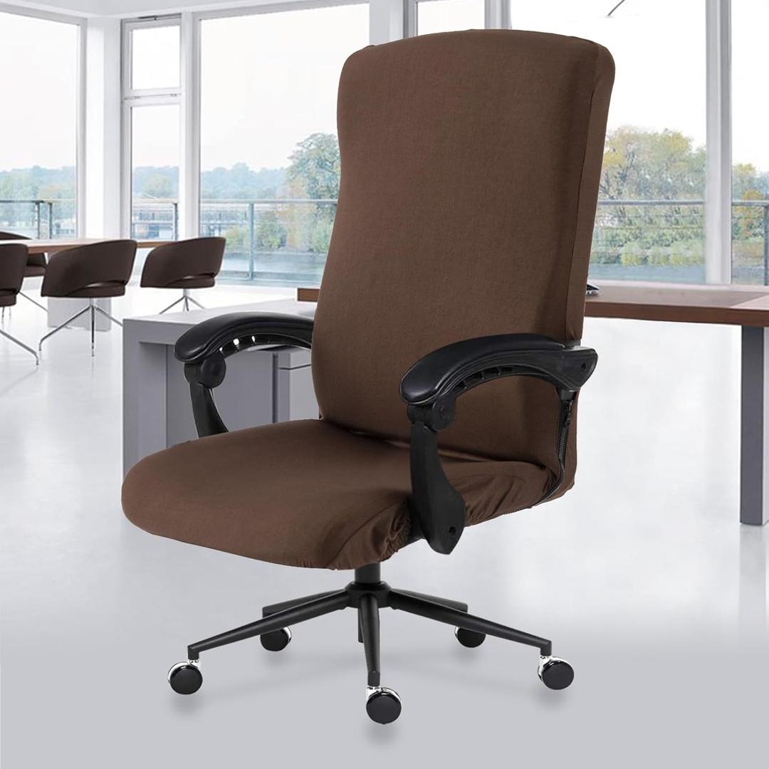 DIVA EN CAMINO DEC Universal Stretch Office Chair Cover with Durable Zipper, Soft Slipcover for Desk or High Back Chair, Mocha