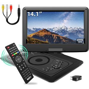 MAGOFLY 16.5" Portable DVD Player with 14.1" Large Screen, Upgraded RF Remote Control, Personal DVD Player for Kids Travel DVD Player Portable with HDMI in, 5h Battery, Support CD/ DVD/ SD Card/ USB