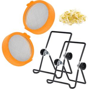 Lulonpon Sprouting Lids Growing Kit, Screen Sprout Lids with Stand, Sprouting jar kit for Sprouting, Sprouting Bean Seeds, Sprouting Kit (Orange)
