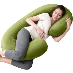 Pregnancy Pillow, C Shaped Full Body Pregnant Women Sleeping Pillow for Maternity Support with Cover (Green)