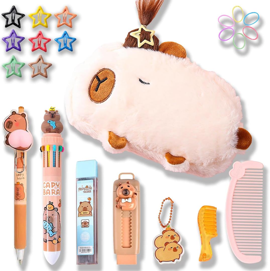 2 x KEYDUACU Capybara Juniors Pencil Case - Large Capacity School Supplies Bag with Pencil Set and 10 Color Pencil Case (Beige)