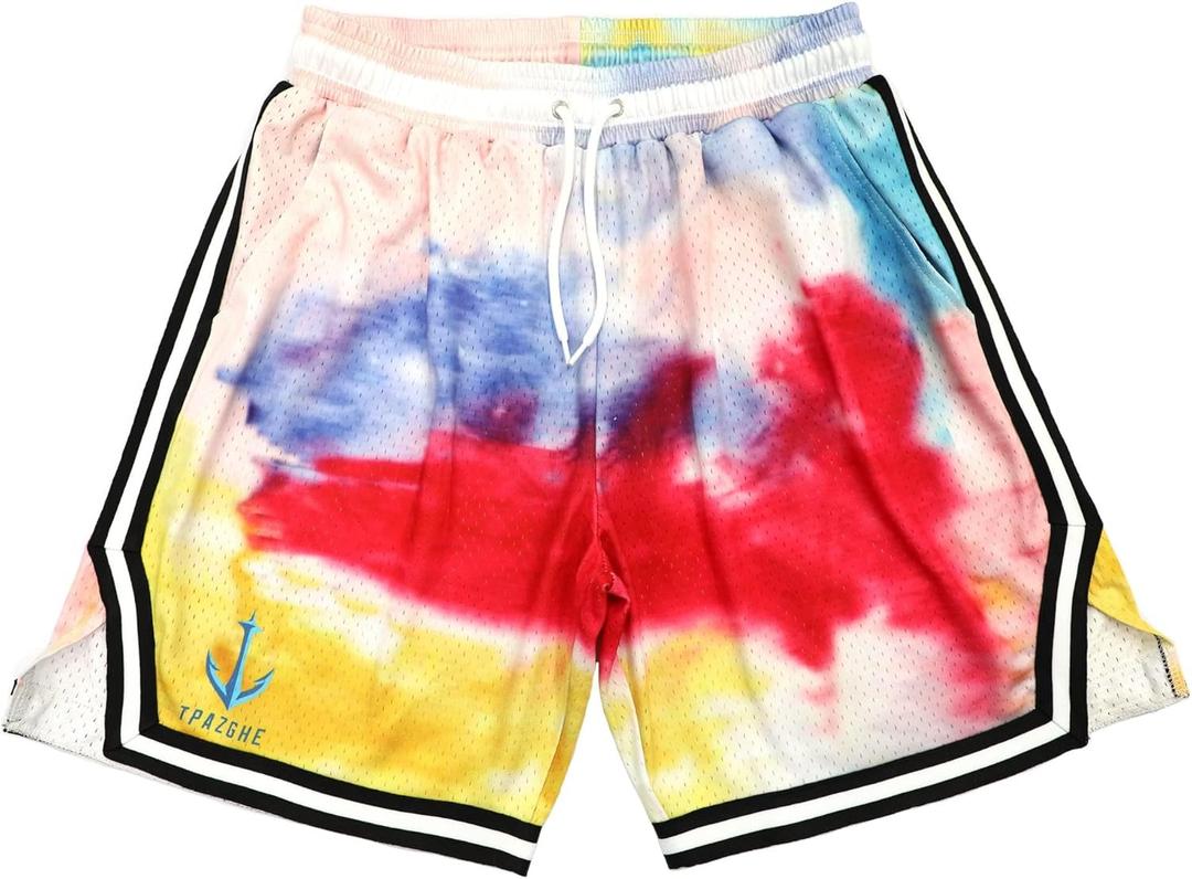 Men Basketball Shorts Graphic Mesh Drawstring Retro Sport Workout Gym Running Athletic Shorts (Medium, A014)