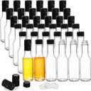 Cedilis 36 Pack Small Glass Bottle, 3oz Glass Woozy Bottle, Empty Mini Hot Sauce Bottles, Clear Liquor Bottles with Shrink Capsule, Black Screw Caps, Dripper Insert