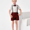 DISAUR Baby Boy Suit Set Toddler Boy Short Sleeves Shirt Suspender Pants Bowtie Outfit Gentleman Wedding Wear for 1-5 Years