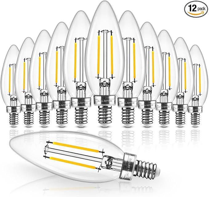 Hizashi E12 Candelabra Bulb 40 watt Equivalent, Dimmable Candelabra LED Light Bulbs Soft White 3000K, 90+CRI 4W 450LM B10 LED Candle Bulb, Candelabra Base, UL Listed, 12 Pack