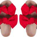 GORGLITTER Women's Bow Cork Sandals Double Band Suede Beach Sandals Open Toe Slip On Slide Sandals 2025 (Red), Size 11
