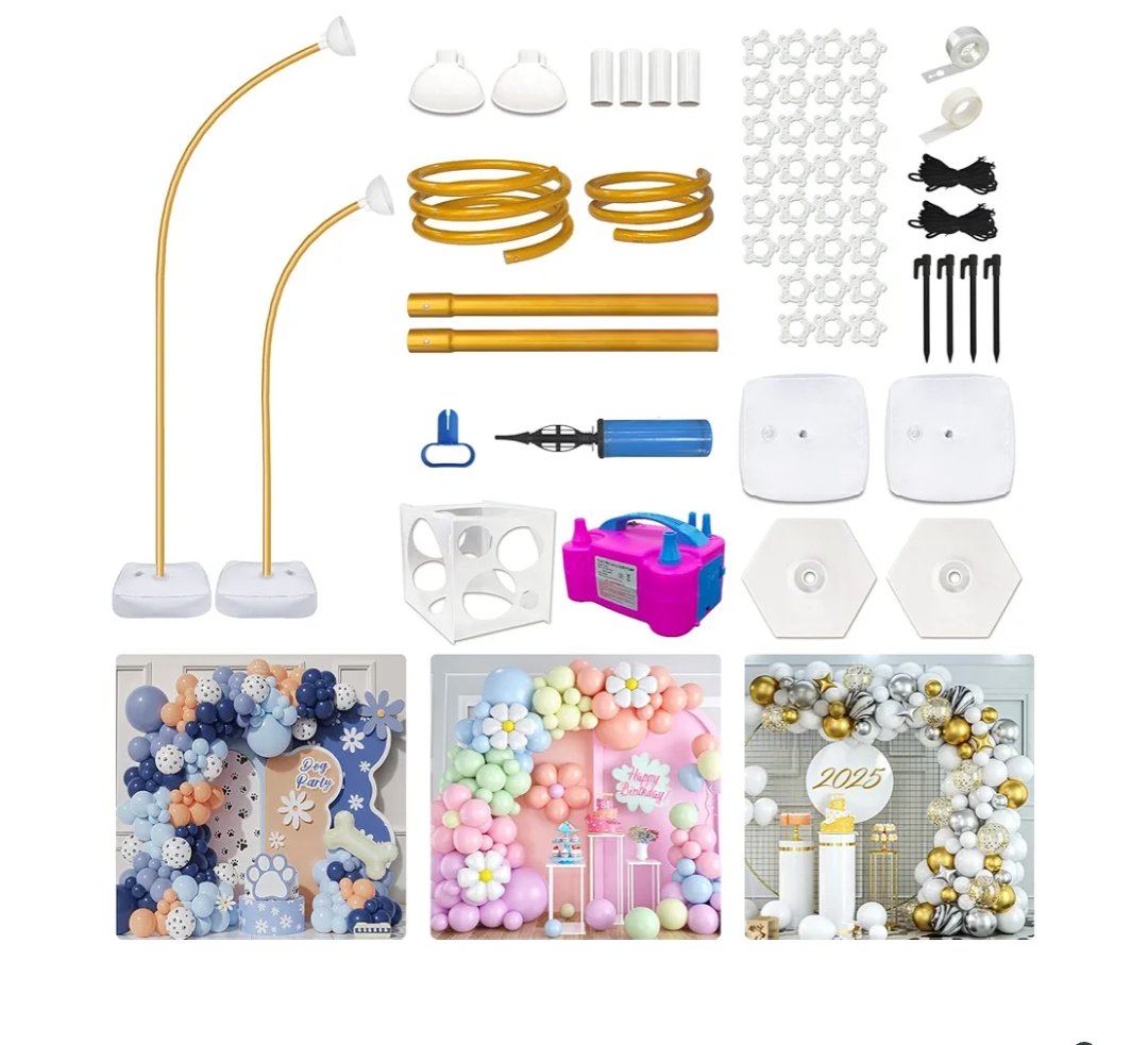 OurWarm Balloon Arch Kit with Balloon Pump Electric, 8.2FT & 5FT Gold Half Balloon Arch Stand with Base, Free Bending Arch Frame Backdrop for Wedding Birthday Party Baby Shower Graduation Decoration