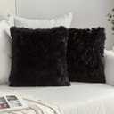 MIULEE Pack of 2 Luxury Faux Fur Fluffy Throw Pillow Covers Set Soft Deluxe Winter Decorative Plush Fleece Pillowcases for Cushion Couch Sofa Bedroom Home 20 x 20 Inch Black