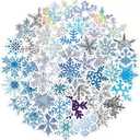 10 x Snowflake Stickers for Winter Christmas Decoration| 50 Pcs Snowflake Waterproof Vinyl Stickers for Window Water Bottles Bicycle Laptop Refrigerator Luggage Computer Mobile Phone Skateboard Bike Decals