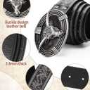 PARTTELY Western Cowboy Belts for Men Women, Western Belt with Bull Buckle, Country Belt Cowboy Leather Belt for Jeans (Black)