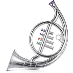 Lewtemi Silver Horn Musical Instruments Toy for Kid Toddler Fake Plastic Preschool Music Toy Gift Portable Wind Instrument Early Educational Teaching Songs Gifts for Toddlers Children