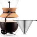 Bodum 34oz Pour Over Coffee Maker, High-Heat Borosilicate Glass with Reusable Stainless Steel Filter and Double Wall Cork Grip - Made in Portugal
