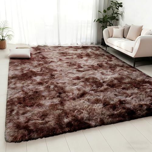 Evallon Area Rug Large Shaggy Rug for Living Room 5 x 8, Tie-Dyed Plush Fuzzy Rugs Soft Fluffy Furry Rug for Bedroom, Indoor Carpet Modern Nursery Rugs for Kids Room Home Decor, Brown