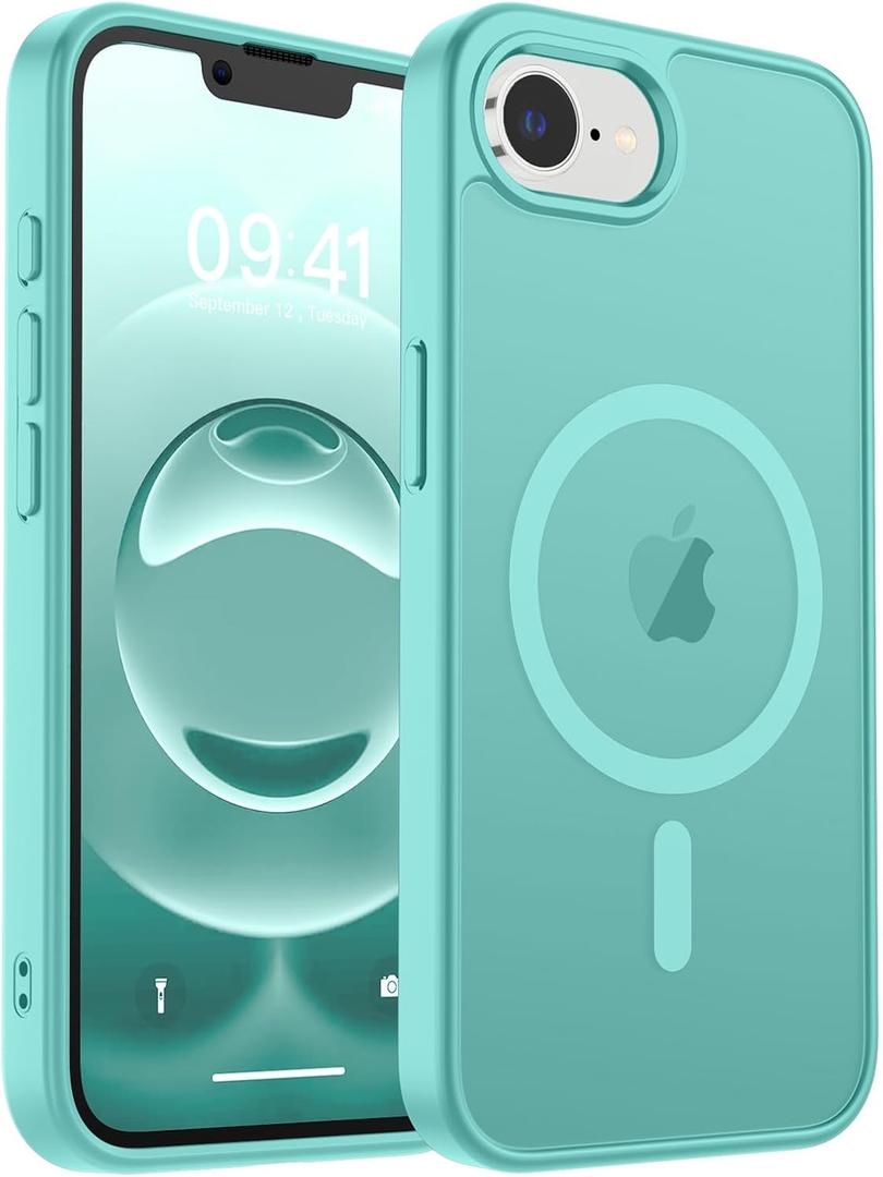 Magnetic For iPhone 16e Case, [Compatible with MagSafe] [Military Grade Drop Protection] Translucent Matte Shockproof Anti-Scratch Phone Case, Blue Green