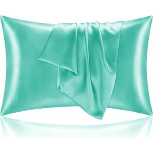 BEDELITE Satin Pillowcase for Hair and Skin, Super Soft and Cooling Similar to Silk Pillow Cases 2 Pack with Envelope Closure, Gift for Women Men(20"x26" Standard Size, Turquoise)