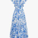 GRACE KARIN Womens 2025 Floral Summer V-Neck Ruffle Sleeve Empire Waist A-Line Casual Maxi Tiered Dress with Pockets, Size:Small