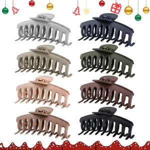 TOCESS Hair Claw Clips for Women  Large Clips for Thin Thick Hair Big Neutral Claw for Curly Hair Matte Nonslip Strong Hold 4.33 Inch Jumbo Claws Jaw Set (8 Pcs) (Rounded A.Black, Gray, Brown, Beige)