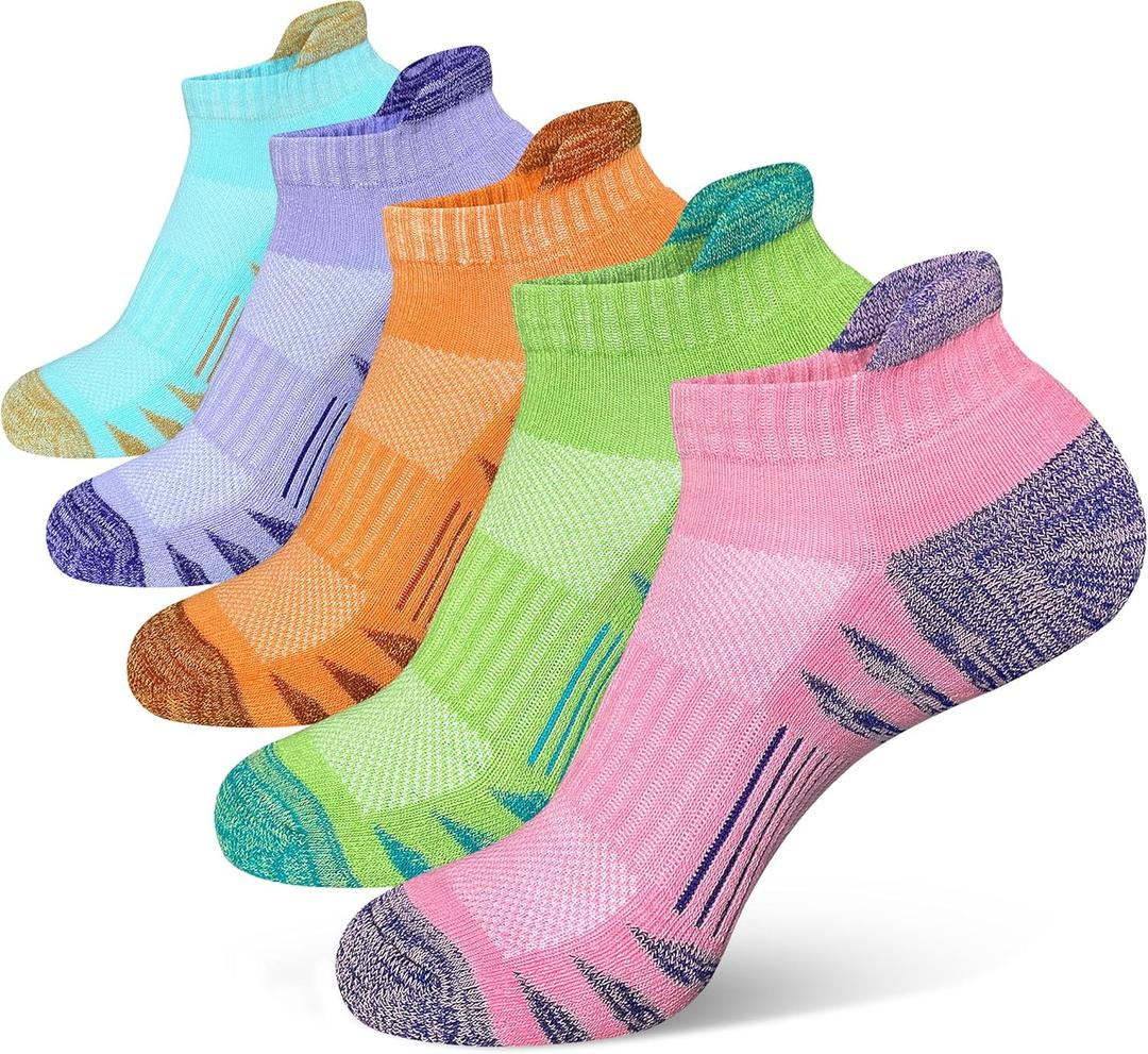 Womens Ankle Anti-blister Thick Cushioned Wicking Odor Resist Athletic Running Socks 5 Pairs (6-9)
