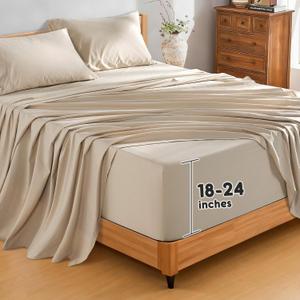 SONORO KATE 100% French Pure Linen Sheets, Extra Deep Pocket up to 18"-24", Breathable and Durable Linen Sheets, Anti-Tear Linen Bed Sheets, Machine Washable - 4 Piece (Natural Linen, King(24" deep))