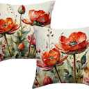 Floral Poppy Throw Pillow Covers 18 x 18 Inch Nature Theme Cushion Covers Watercolor Art Home Decor Spring Summer Flowers Pillow Cases 2Pack for Sofa Couch Porch (Red Floral)
