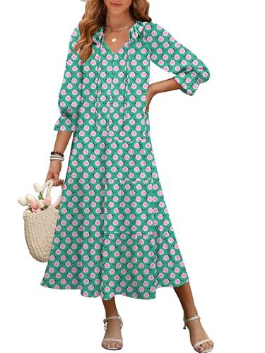 ANRABESS Women's Boho Maxi Dresses 2025 Summer Casual V Neck Puff Sleeve Floral Tiered Flowy Swing Beach Vacation Long Dress Medium