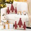 2 Pack Christmas Pillow Covers 18 x 18 Inch Red Tufted Christmas Tree Decorative Throw Pillow Covers Soft Tufted Cushion Pillowcase with Textured Trees for Sofa Couch Bedroom Holiday Decor