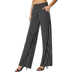 Urban CoCo Women's Boho Palazzo Pants Wide Leg Beach Pants High Waisted Lounge Pants with Pockets (Large, Black/White)