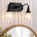 Bathroom Vanity Light Fixture, 2 Lights Bathroom Lighting Matte Antique Brass Finish with Crystal Glass Shade, Vintage Vanity Light for Bathrooms (Black)