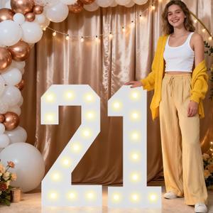 Pooqla 2.4FT Light Up Numbers for 21st Birthday Decorations, Marquee Numbers 2.4 Feet Tall Party Decor for Her Him, Mosaic Big Sign for 21st Birthday Party Backdrop Decor, Warm White Large Number 21