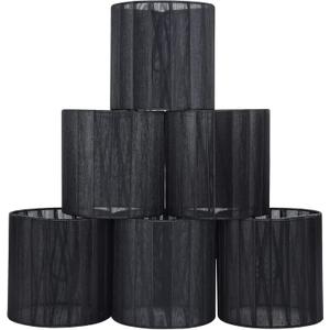 LAMPWELL LYON Clip-on Chandelier Organza Fabric Lamp Shades,Set of 6,Small Drum,5.2"5.2"H5.2", Organzy Ribbon, Handmade,Modern Trendy Decorative,ONLY FOR CANDLE BULB,Black LAMPWELL LYON Clip-on Chandelier Organza Fabric Lamp Shades,Set of 6,Small Drum,5.2"5.2"H5.2", Organzy Ribbon, Handmade,Modern Trendy Decorative,ONLY FOR CANDLE BULB,Black