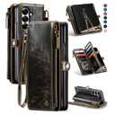 Defencase for Samsung Galaxy Z Fold 7/ Fold7 Wallet Case with RFID Blocking 10-Card Holder, Fashion Soft PU Leather Magnetic Snap Flip Zipper Wrist Strap Phone Case for Galaxy Z Fold 7 5G, Coffee