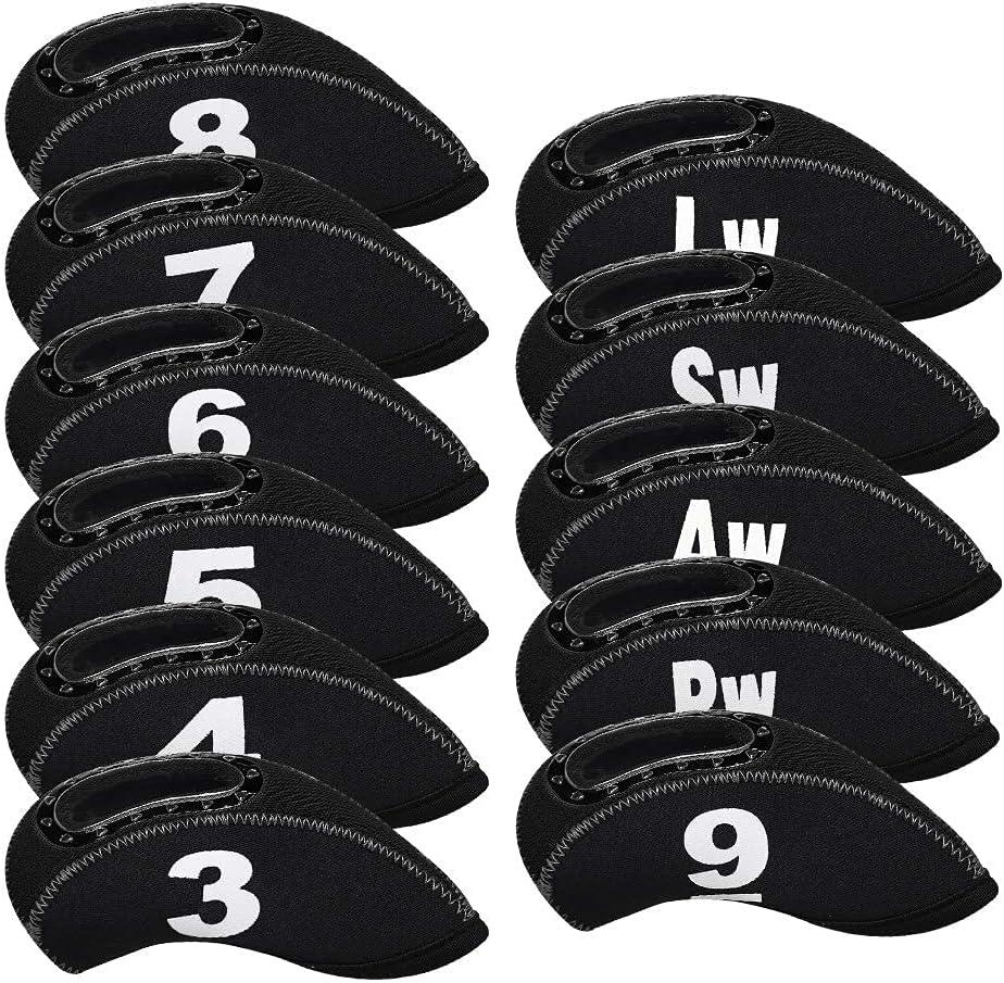 BIG TEETH Golf Iron Head Covers 11Pcs Neoprene Golf Club Protector Flexible with Window and Number Tag Multi Color