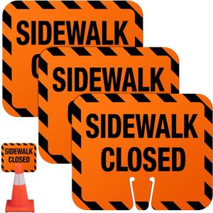 3 Pcs Plastic Sidewalk Closed Sign Bulk for Traffic Cones Top Road Warning Signs 10.4" Height x 12.6" Width x 0.05" Thickness for Outdoor Barricade Construction Caution