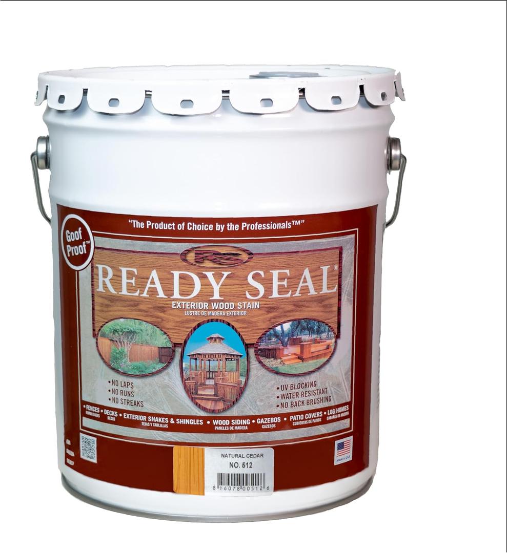 Ready Seal Exterior Wood Stain | Semi-Transparent Oil-Based Formula | Professional Grade Stain and Sealer in One | Ideal for Decks, Fences, Pergolas, Wood Siding & More | 5 Gallon | Natural Cedar