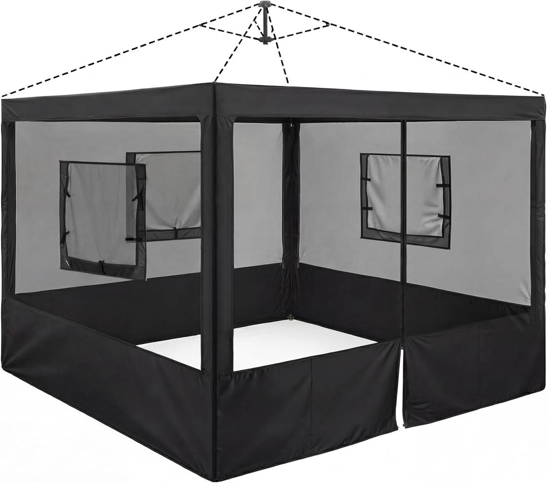 Black 4 Pcs Food Booth Sidewall Kit for 10' x 10' Canopy Tent, Food Service Insect Proof Mesh Sidewall Kit with Roll-up Service Windows and Zipper for Festival Stalls, Camping