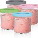Ninja Creami Pints 4 Pack, Compatible with NC299AMZ & NC300s Series Creami Ice Cream Makers, Genuine Ninja Pint, BPA-Free & Dishwasher Safe, Color Lids, Clear/Grey/Lime/Pink/Aqua, XSKPLD4BCD