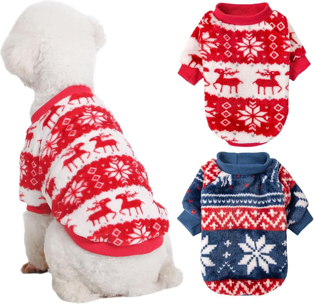 Dog Sweater, 2 Pack Dog Sweaters for Small Dogs, Dog Clothes for Small Dogs Girl Boy, Ultra Soft and Warm Puppy Sweater Dog Coat for Winter Christmas (Xmas Red+Xmas Blue, XX-Large)