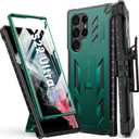FNTCASE for Samsung Galaxy S22 Ultra Case: Built-in Screen Protector & Kickstand & Belt-Clip Holster, Full-Body Dual Layer Rugged Shockproof Protective Phone Cover-Jade Green