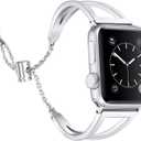 Secbolt Stainless Steel Bands Compatible with Apple Watch Band 38mm 40mm 41mm 42mm 44mm 45mm 46mm 49mm iWatch Series 10/9/Ultra/SE/8/7/6/5/4/3/2/1, Dressy Metal Bangle Bracelet Women (Silver)