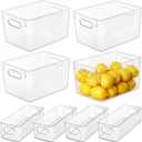 Hudgan Set of 8 Clear Plastic Storage Bins 4 Large and 4 Small Stackable Storage Containers for Pantry Organizers and Kitchen Storage, Cabinet, Freezer, Under Sink Organization