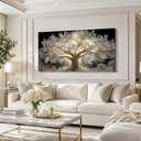 Large Gold Wall Art Framed Tree Of Life Artwork for Living Room 29" x 58"