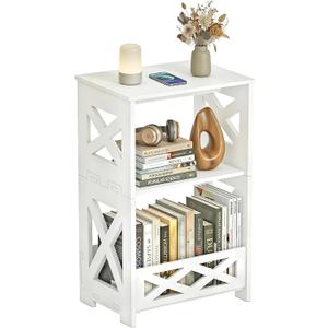 BYFU White Side Table, Small End Table with Storage Shelf, 3-Tier Nightstand Bedside Table Bookshelf Bookcase Display Rack for Small Spaces Bedroom Bathroom Living Room Office