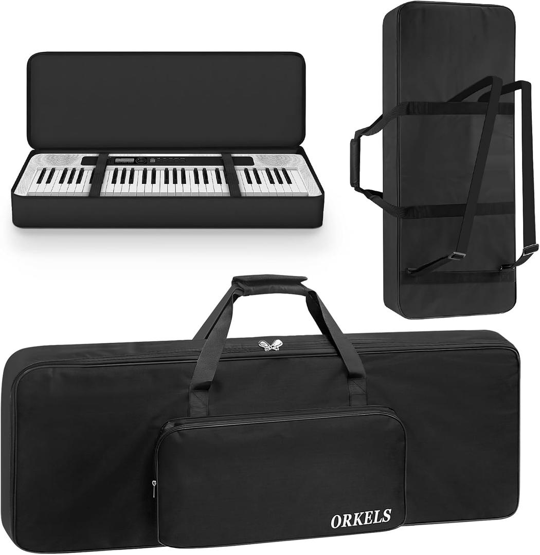 ORKELS Piano Keyboard Case, 10mm Pearl Cotton Full Padded Electric Piano Keyboard Gig Bag, with Handles, Adjustable Shoulder Straps, and Large Accessory Pocket (FOR-61-KEY KEYBOARD PIANO)